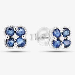 9ct White Gold Diamond Sapphire Flower Stud Earrings VE0S141 9KW-SAPH