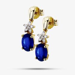 9ct Gold Sapphire 5 Diamond Dropper Earrings VE0S296 9KY-SAPH