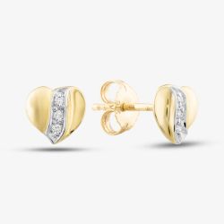 9ct Yellow Gold Brilliant Cut Diamond Curved Heart Studs Earrings E813-9