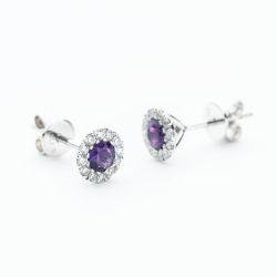 9ct White Gold Amethyst & Diamond Cluster Stud Earrings NTE409AMD-9WG