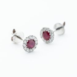 9ct White Gold Ruby & Diamond Cluster Stud Earrings NTE409RD-9WG