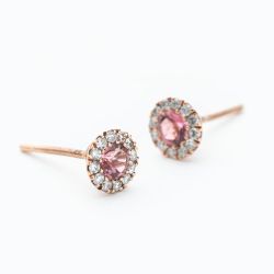 9ct Rose Gold Pink Tourmaline & Diamond Cluster Stud Earrings NTE409PTMD-9RG