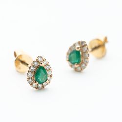 9ct Yellow Gold Pear Cut Emerald & 0.27ct Diamond Cluster Stud Earrings NTE409PEAR-EMD-9YG