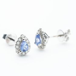 9ct White Gold Pear Cut Tanzanite & 0.30ct Diamond Cluster Stud Earrings NTE409PEAR-TZD-9WG