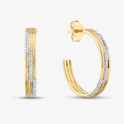 9ct Yellow Gold 0.10ct Brilliant Cut Diamond Three Row Hoop Earrings THE41711-10 (YG)