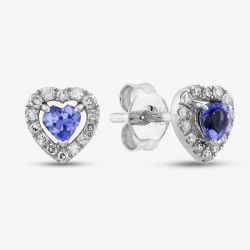 9ct White Gold Tanzanite & Diamond Heart Stud Earrings RJE4006