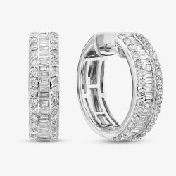 9ct White Gold 1.00ct Brilliant & Baguette Cut Diamond Three Row Hoop Earrings THE44487-100