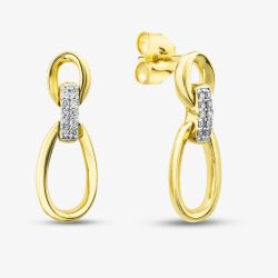 9ct Yellow Gold 0.08ct Pave Set Diamond Oval Linked Dropper Stud Earrings THE44320-08NJ