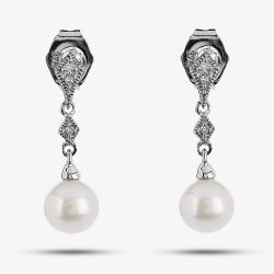 9ct White Gold Diamond Freshwater Droppers GE807W