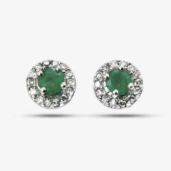9ct White Gold Diamond Emerald Earrings GE888G