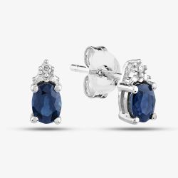 9ct White Gold Oval Sapphire and Diamond Stud Earrings VE04846 9KW/SAPH