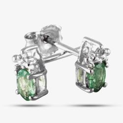 9ct White Gold Emerald and Diamond Stud Earrings ve04846 9kw-em