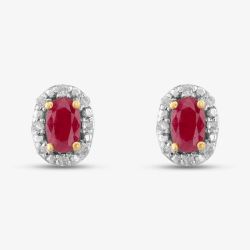 9ct Diamond Ruby Oval Stud Earrings BSE0006-R