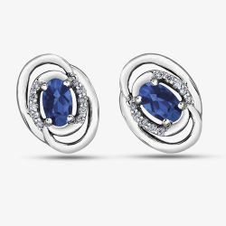 9ct White Gold Oval Sapphire and Diamond Swirl Stud Earrings E3417W-10 SAPH