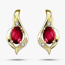 9ct Yellow Gold Ruby and Diamond Swirl Stud Earrings E1860/7-9