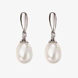 9ct White Gold Diamond Freshwater Pearl Dropper Earrings GE2075W