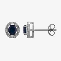 9ct White Gold Oval-cut Sapphire and Diamond Cluster Stud Earrings OJS0005E-BS