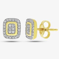 9ct Yellow Gold Diamond Square Cluster Earrings DE759
