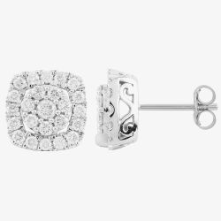 9ct White Gold 1.00ct Diamond Square Cluster Stud Earrings TH0123645