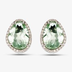 9ct White Gold Pear Cut Green Fluorite & Diamond Stud Earrings GE2341G