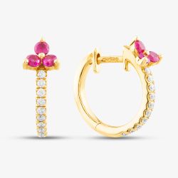 14ct Yellow Gold Ruby & Brilliant Cut Diamond Hoop Earrings E39076KY14RB (X2)