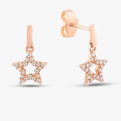 9ct Rose Gold 0.12ct Brilliant Cut Diamond Open Star Dropper Earrings PTOD 9KR