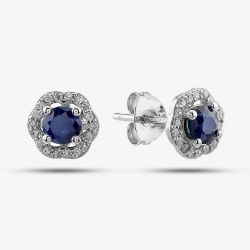  9ct White Gold Sapphire & Diamond Halo Stud Earrings OJE1701-BS