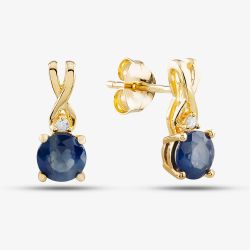  9ct Yellow Gold Sapphire & Diamond Stud Earrings OJE1702-BS