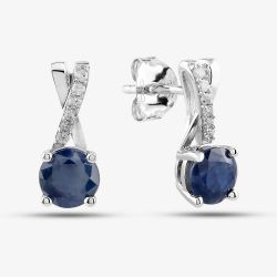  9ct White Gold Sapphire & Diamond Crossover Stud Earrings OJE1703-BS