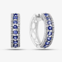 9ct White Gold Sapphire and Diamond Three Row Hoop Earrings PE04865 SA