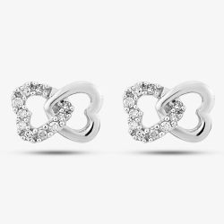 9ct White Gold & Pave Diamond Double Open Hearts Stud Earrings PE05599