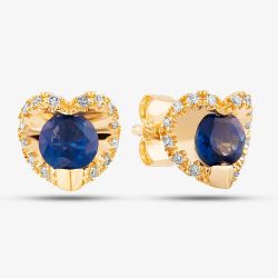 9ct Yellow Gold 0.08ct Diamond & Sapphire Heart Stud Earrings PE20239