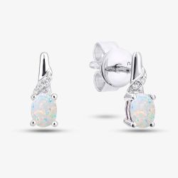 9ct White Gold Oval Opal & Diamond Twist Stud Earrings DE1612WOP