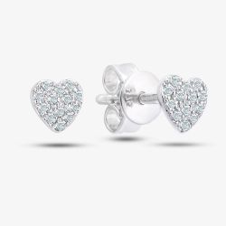 9ct White Gold 0.10ct Diamond Pave Heart Stud Earrings DE1647W