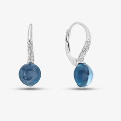 9ct White Gold Round Blue Topaz & 0.10ct Diamond Hoop Earrings DE1508W-BT