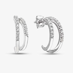 9ct White Gold 0.10ct Diamond Double Row Half Hoop Earrings PE03084W