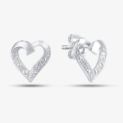 9ct White Gold Open Heart Diamond Stud Earrings PE04605W