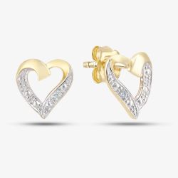 9ct Yellow Gold Open Heart Diamond Stud Earrings PE04605Y