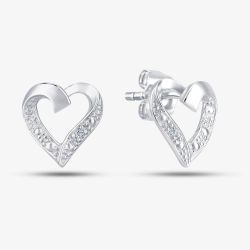 9ct White Gold 0.01ct Diamond Open Heart Stud Earrings PE04605W