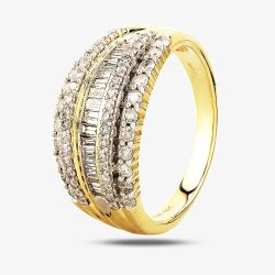 9ct Yellow Gold 1.00ct Multi-Cut Diamond Five Row Ring TH012525112161
