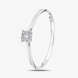 9ct White Gold 0.07ct Princess & Brilliant Cut Diamond Square Cluster Ring PR20432W