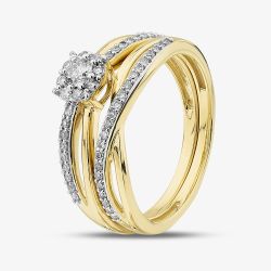 9ct Yellow Gold 0.33ct Brilliant Cut Diamond Cluster Bridal Set Ring THR43256-33NJ