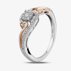 9ct Two Tone Gold 0.20ct Diamond Open Heart Cluster Ring TH012537R