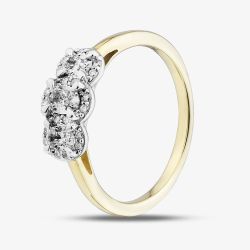 9ct Two Colour Gold Oval Cut Diamond Triple Cluster Ring L32285/50 YW
