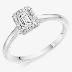 Platinum 0.33ct Certificated Emerald Cut Diamond Halo Ring ENG21442SMTPT