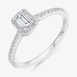 Platinum 0.80ct Certificated Emerald Cut Diamond Shoulder Set Halo Ring ENG4044SMTPT