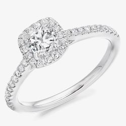 Platinum 0.55ct Certificated Cushion Cut Diamond Halo Ring ENG4049SMTPT