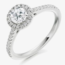 Platinum 0.85ct Certificated Round Brilliant Cut Diamond Shoulder Set Halo Ring ENG3753SMT-PLAT