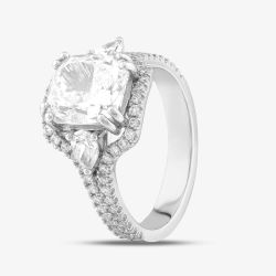 Platinum Certified 3.85ct Cushion, Brilliant & Pear Cut Diamond Shoulder Set Halo Ring 15597