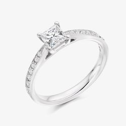 Platinum 0.51ct Princess Cut Diamond Shoulder Set Solitaire Ring ENG3827SMT